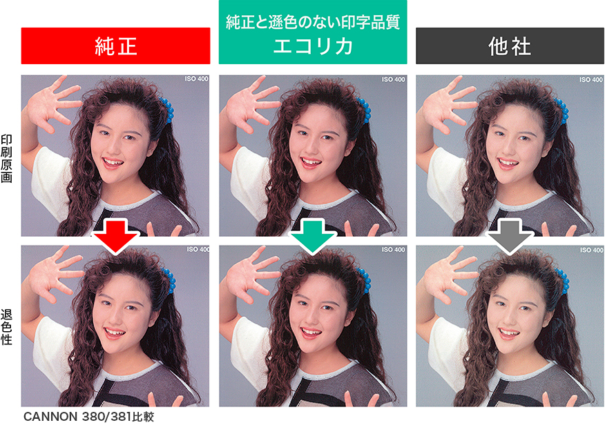 純正・エコリカ・他社の印字比較（CANON 380/381比較）