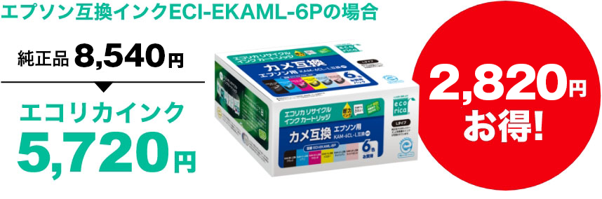 エプソン互換インクECI-EMKAML-6Pの場合