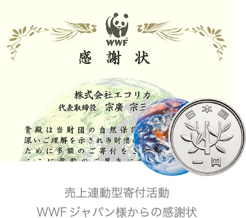 売上連動型寄付活動WWFジャパン様からの感謝状