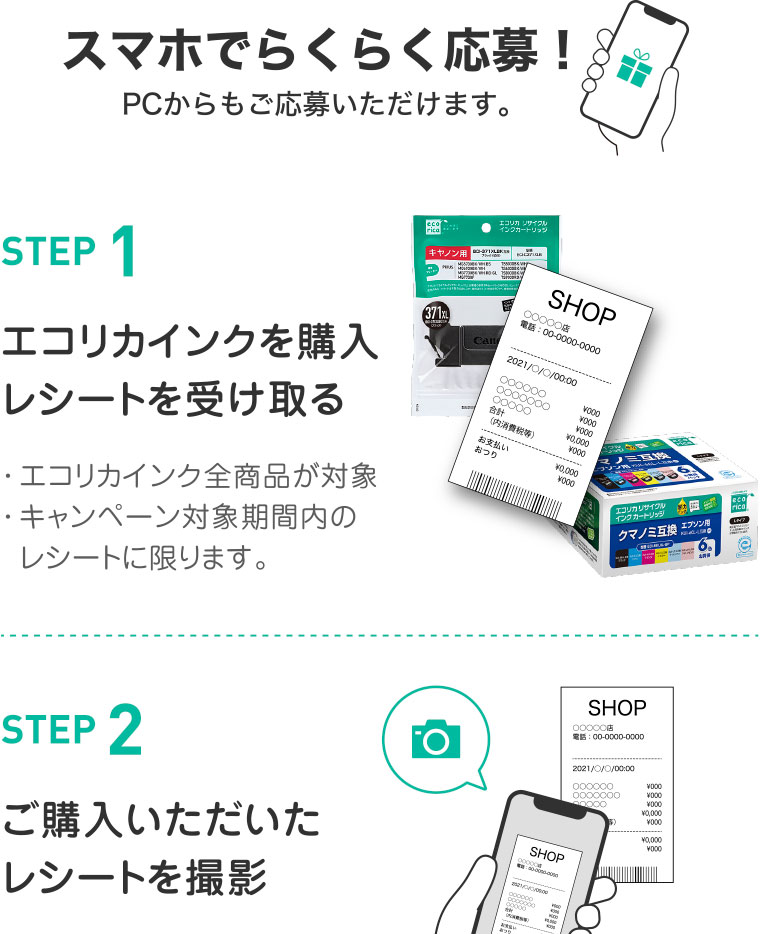 スマホでらくらく応募！PCからもご応募いただけます。STEP1~2